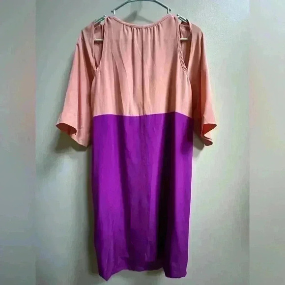 NWT | Sonia Rykiel 100% Silk A-Line Colorblock Dress | Cyclamen & Blush | Size 4 - Picture 7 of 7